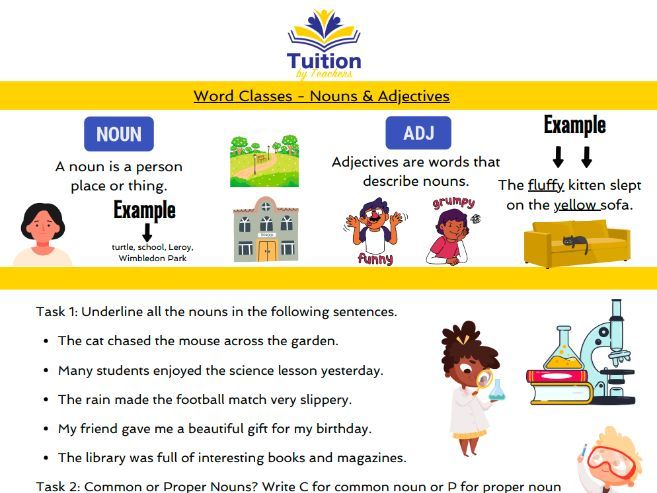 1.11+ English- Reading Comprehension: Inference & Retrieval; Grammar: Nouns & Adjectives