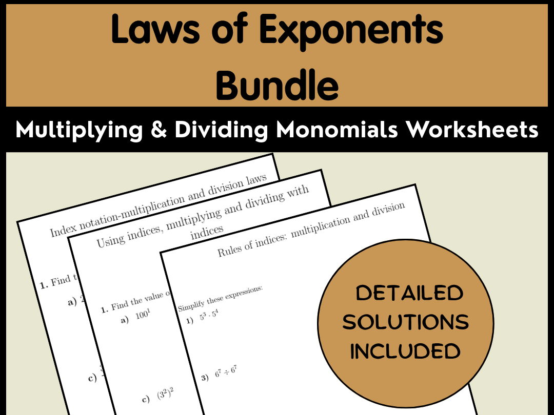 Laws of Exponents Bundle | Multiplying & Dividing Monomials Worksheets