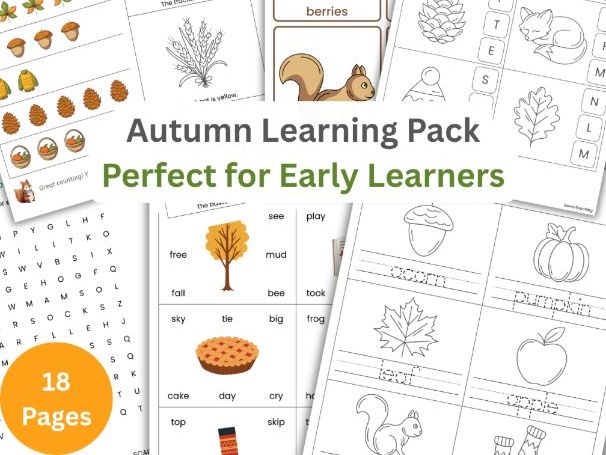 Autumn-Themed Activities Workbook | Bonus Flashcards | Fall Worksheets