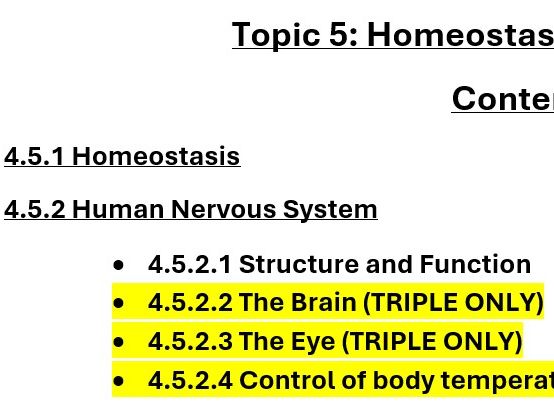 AQA GCSE Biology and Combined Science Topic  5 Homeostasis revision booklet