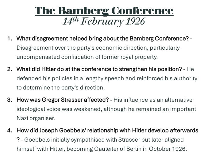 Edexcel iA-Level History, 1C Germany 1918-45 - The Bamberg Conference