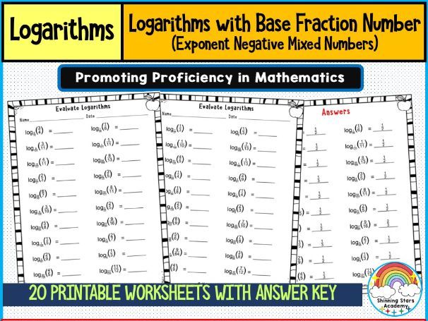 Logarithm with Base Positive Fraction Numbers (Exponent as Negative Mixed Number) Worksheets