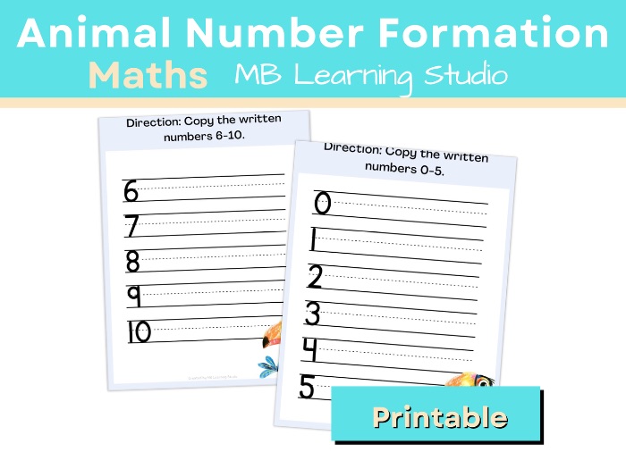 Animal Number Formation Worksheet – Numbers to 10