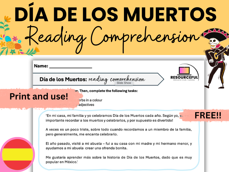 FREE Dia de los Muertos - Day of the Dead - Reading Comprehension Worksheet
