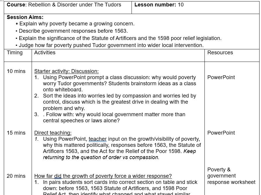 Rebellion & Disorder Under The Tudors Lesson 10: Growth of Poverty & Government Response.