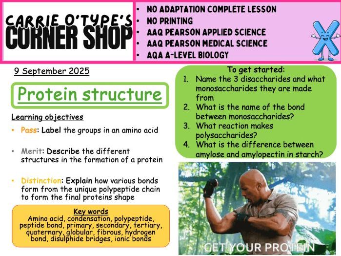 Protein Structure - AAQ Pearson Applied / Medical Science and A-Level Biology