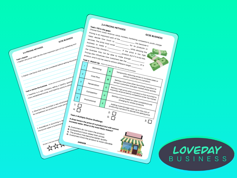 GCSE Business Pricing Strategies Worksheet