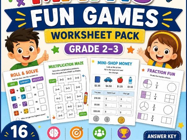 Maths Fun Games Worksheets for Grade 2-3