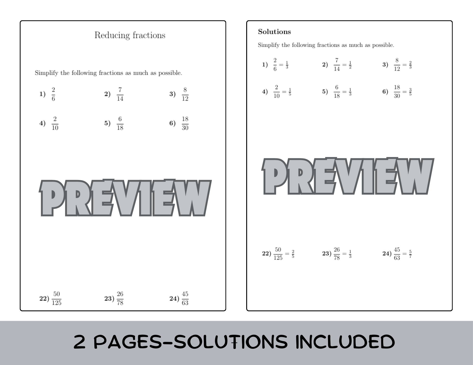 Reducing fractions worksheet no 2 (with answers) | Teaching Resources