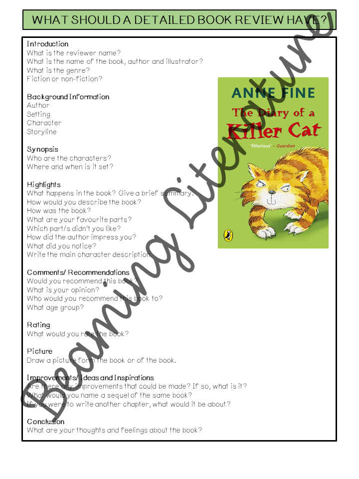 The Diary of a Killer Cat by Anne Fine- Writing a Book Review (Heavily ...