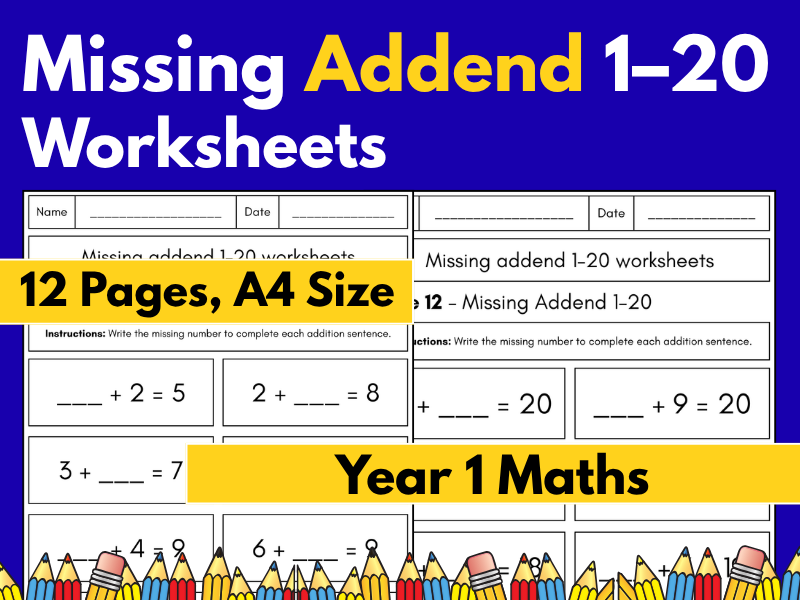 Missing Addend 1–20 Worksheets | Addition | Year 1 Maths