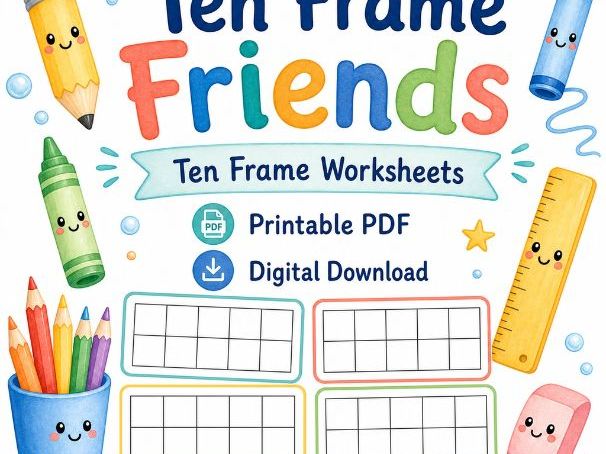 Ten Frame Friends | Ten Frame Worksheets | Printable PDF | Digital Download