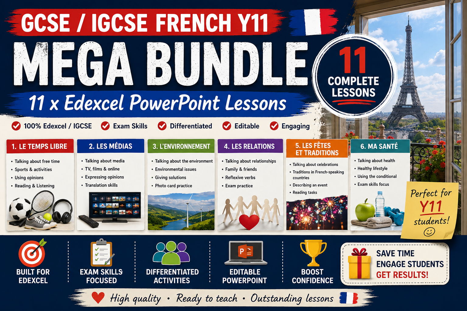 GCSE / IGCSE French Y11 MEGA BUNDLE - 11 x Edexcel PowerPoint Lessons