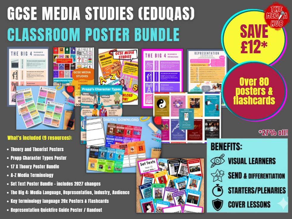 GCSE Media Studies | Classroom Display Mega Bundle | 8 Poster & Flashcard Resources | Eduqas | AQA | OCR | Theory | Terminology | Set Texts | 2026