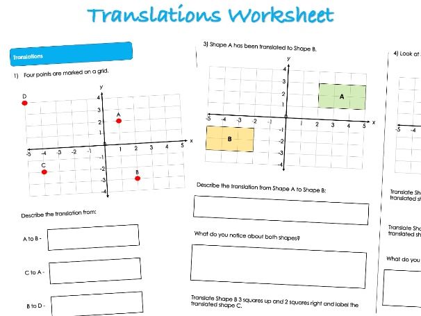 Position and Direction Worksheet - Translations