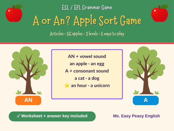 A or An? EFL/ESL Articles Sorting Game