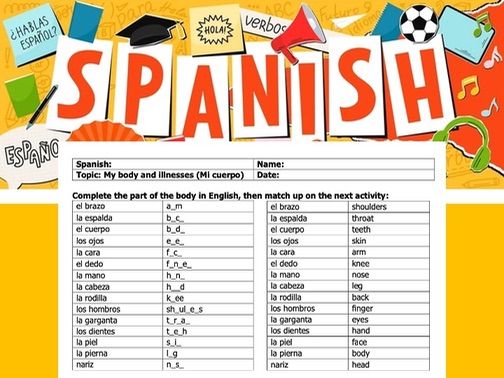 Body parts and illnesses Worksheet Spanish
