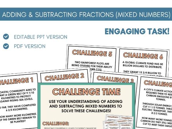 Adding & Subtracting Mixed Numbers | Challenge Worksheet Task | Fractions