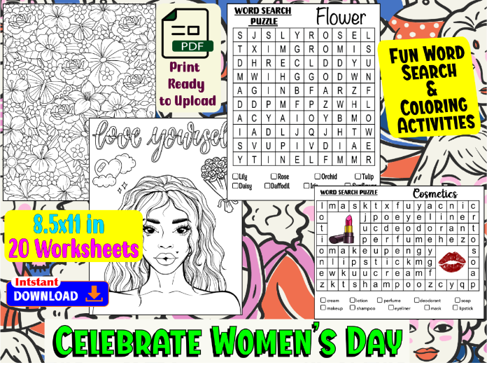 Celebrate Women’s Day with Fun Word Search & Coloring Activities