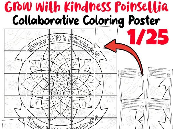 Grow With Kindness Poinsettia Collaborative Poster | Winter Coloring Art