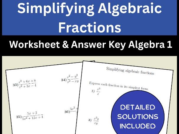Simplifying Algebraic Fractions Worksheet & Answer Key Algebra 1