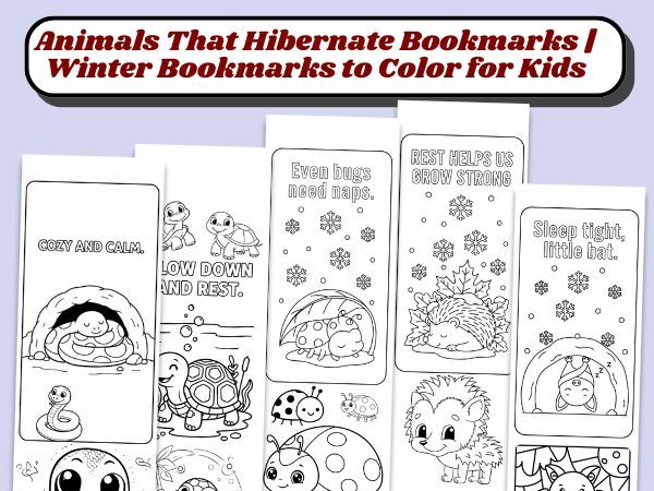 Animals That Hibernate Bookmarks  Winter Bookmarks to Color for Kids