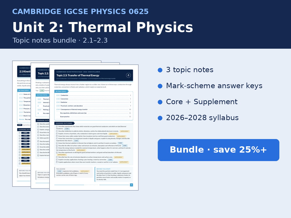 IGCSE Physics 0625 Unit 2 Thermal Physics Notes Bundle