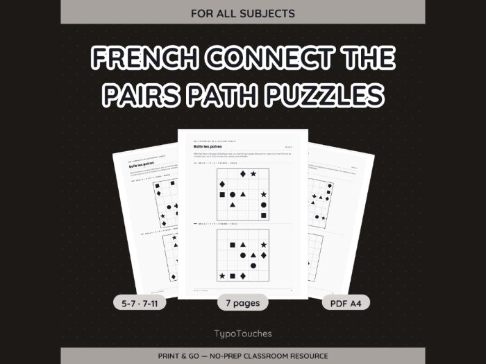 French Connect the Pairs Puzzles | 7 Sheets