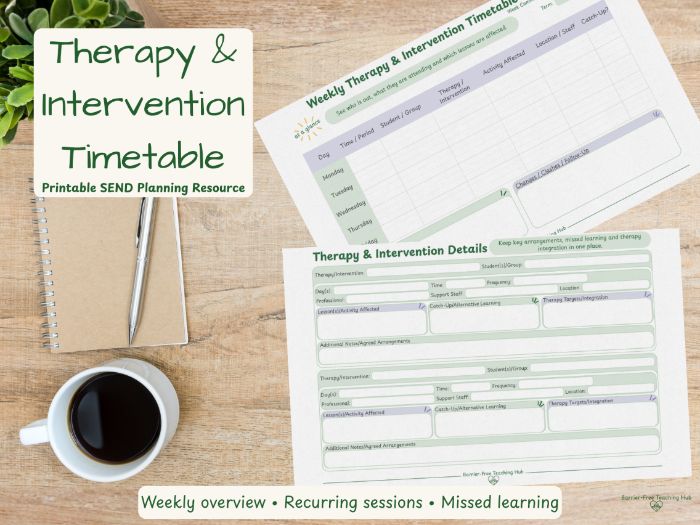 Therapy & Intervention Timetable | SEND Planning & Organisation Resource