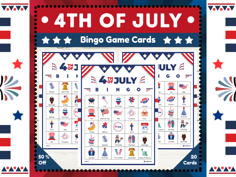 4th of July Day Bingo Game Cards : Celebrate Independence Day in Style