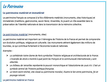 'Le Patrimoine' AQA Unit 4 info booklet