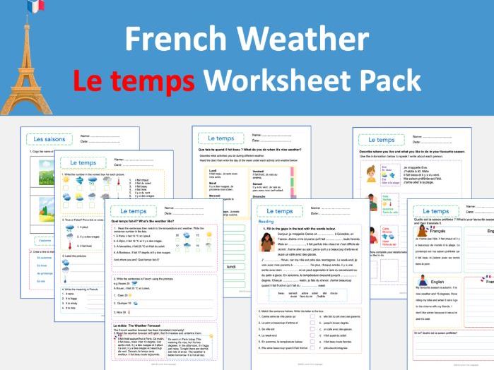 French Weather Le Temps Worksheet Pack