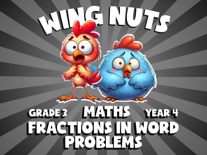 Fractions in Word Problems WING NUTS Maths Game | No-Prep Year 4 Review Activity