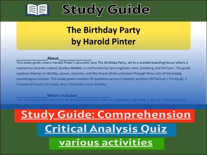 The Birthday Party by Harold Pinter, study guide & Activities