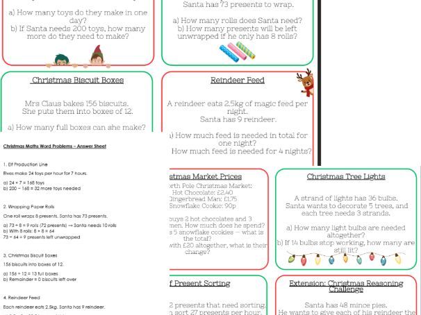 Christmas Maths Word Problems – Upper KS2 Festive Multi-Step Problem Solving Activity with Answers