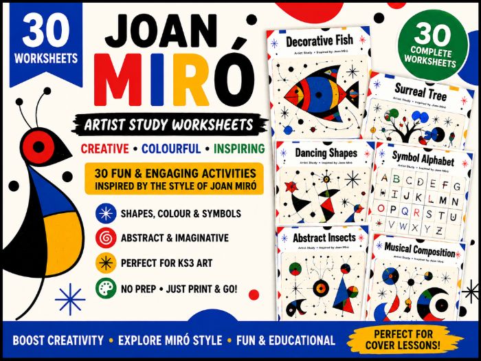 Joan Miró Art Worksheets – 30 Creative Artist Study Activities | KS3 Art & Cover Lessons