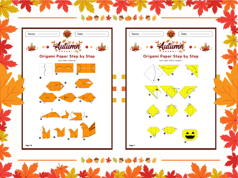 Autumn Origami Step by Step Instructions Cards : Easy Fall Paper Crafts ...