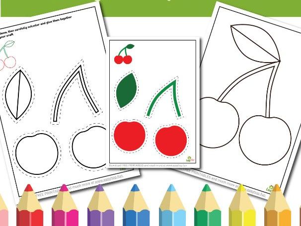 Cherry Art & Craft Printable Pack | Cut, Color, and Glue Activity for Kids | 3-Pages