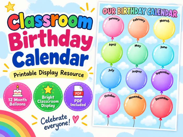 Classroom Balloon Birthday Calendar Display