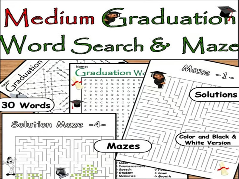 Graduation Word Search & Maze – 30 Challenging Words | End of Year Medium Puzzle