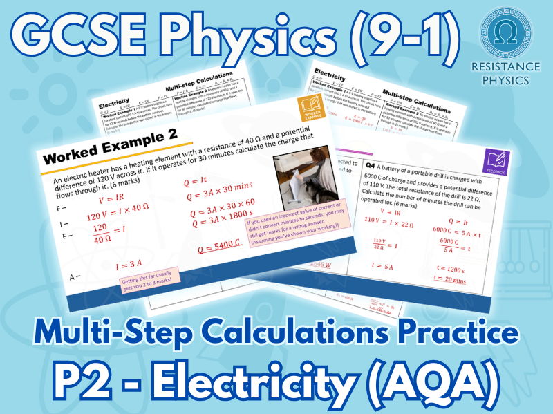 GCSE Physics | Electricity Multi-Step Calculations Worksheet | Worked Examples  and Answer Slides