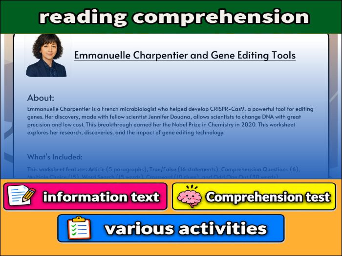 Emmanuelle Charpentier and Gene Editing Tools- Reading Comprehension, study guide & Activities
