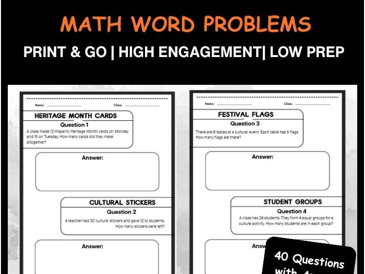 HISPANIC HERITAGE MONTH MATHS WORD PROBLEMS GRADES 2-8