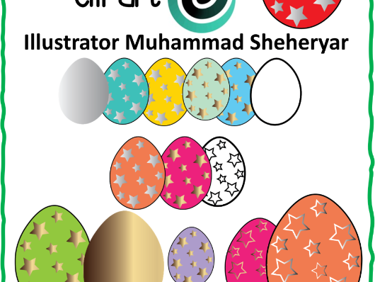Easter Eggs with Silver & Golden Stars Clipart Personal & Commercial Use