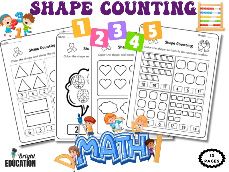 Shape Counting Worksheets | Count, Color & Identify Shapes Math Activity