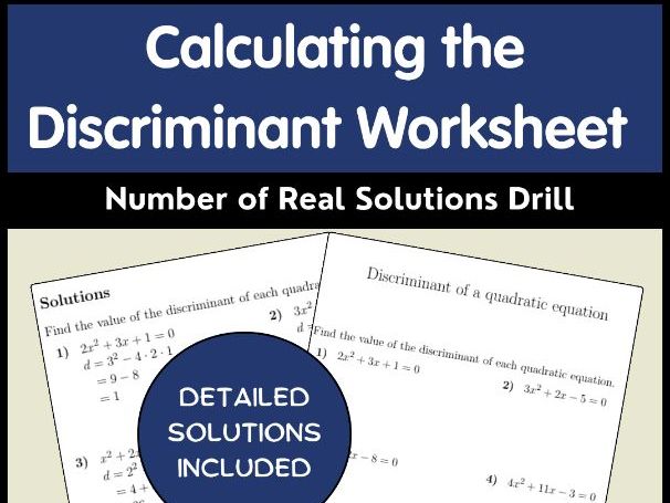 Calculating the Discriminant Worksheet | Number of Real Solutions Drill