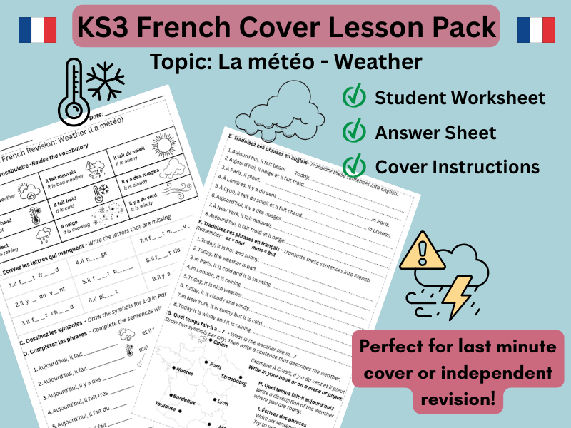KS3 French Cover Lesson - Weather (La météo)