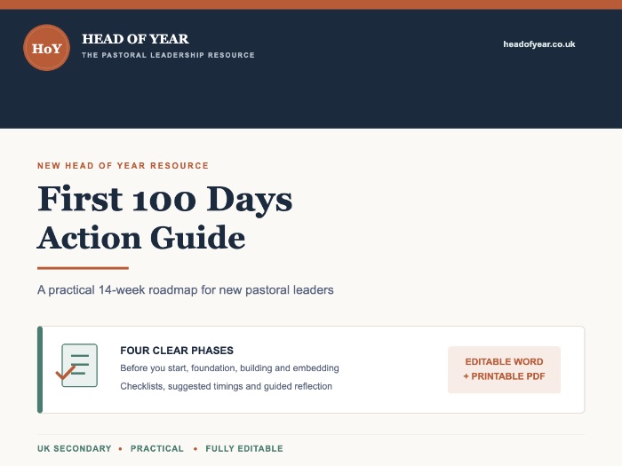 First 100 Days as Head of Year | Editable Action Guide and Checklist