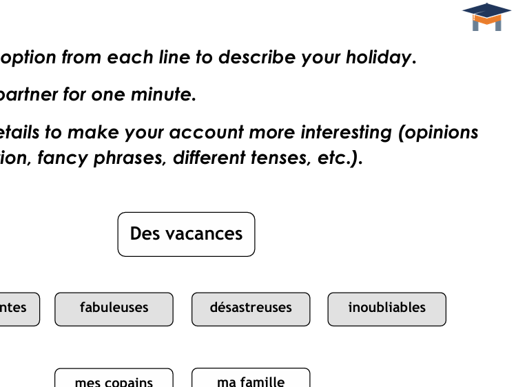 French - Holidays speaking pairwork