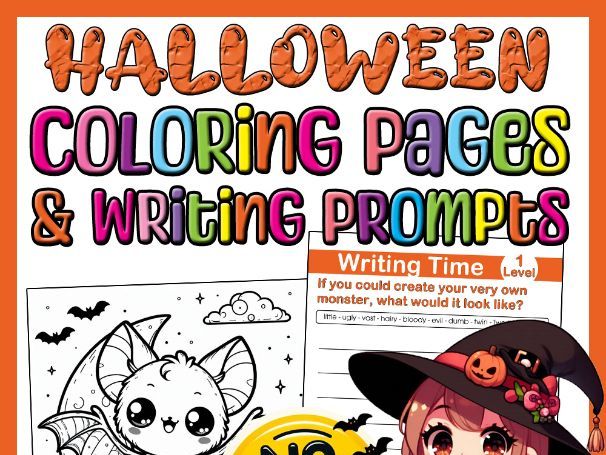 Halloween Writing Pages and Writing Prompts Sub Plan for 3rd 4th 5th Grade
